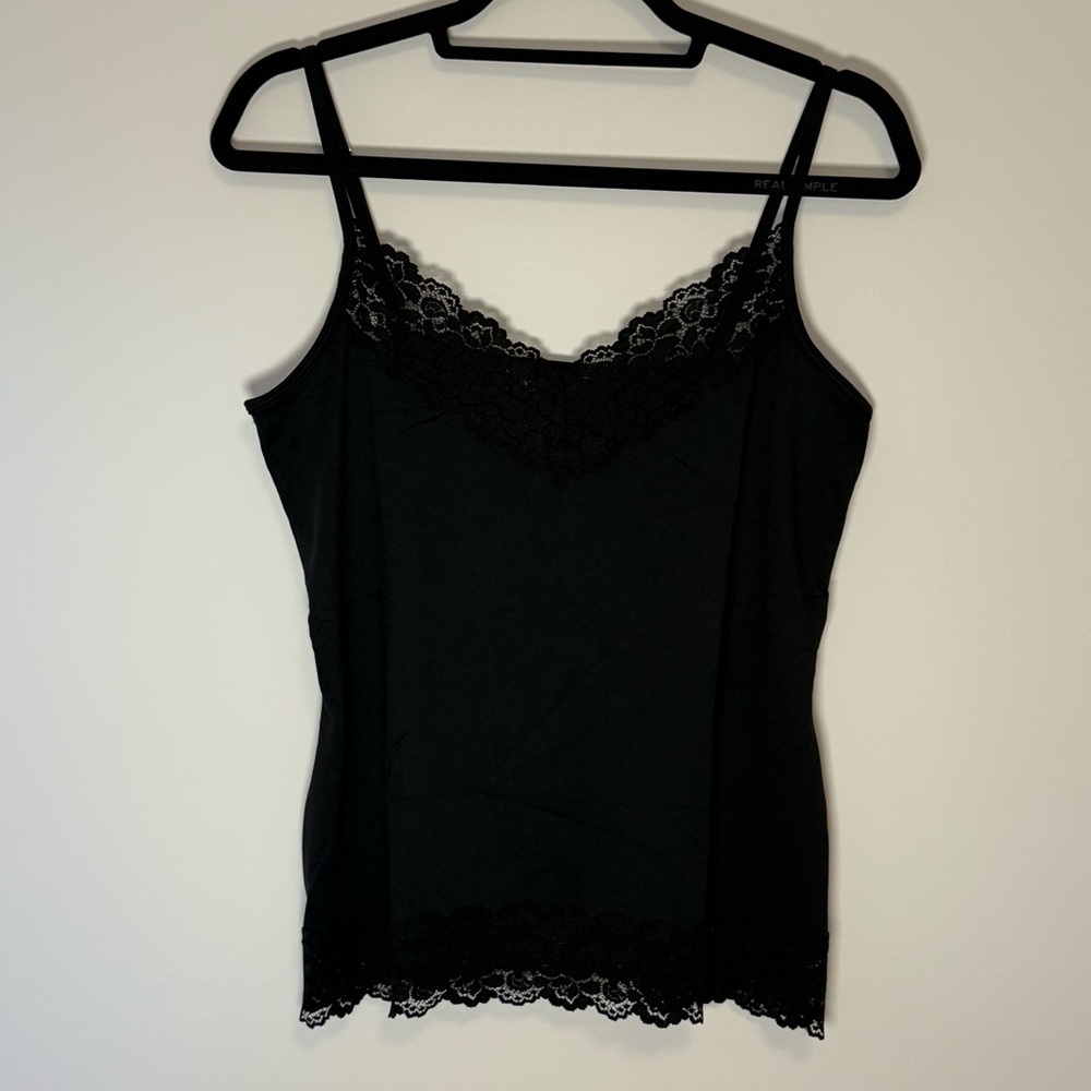 White House Black Market Elegant Black Lace Trim Y2K Tank Size XL